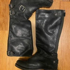 Frye Black Leather Combat Boots